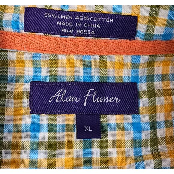 Alan Flusser Button Down bright linen blend Colorful Long Sleeve casual EUC XL - Picture 4 of 6